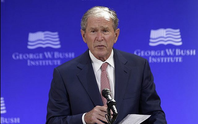 Former US president George W. Bush speaks at a forum sponsored by the George W. Bush Institute in New York, October 19, 2017. (AP Photo/Seth Wenig) Former US president George W. Bush speaks at a forum sponsored by the George W. Bush Institute in New York, October 19, 2017. (AP Photo/Seth Wenig)