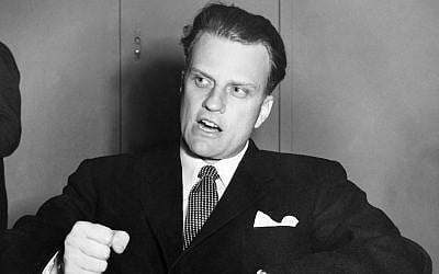 Billy Graham shown in February 1954. (AFP/Getty Images via JTA)