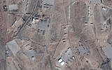 A picture of the alleged Iranian base in Syria. The white hangars can be seen at the bottom center. (Google Maps)
