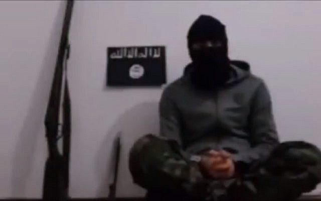 Video of purported Islamic State terrorist who killed five worshipers outside Russian church on February 18, 2018. (Screen capture: Twitter video) Video of purported Islamic State terrorist who killed five worshipers outside Russian church on February 18, 2018. (Screen capture: Twitter video)