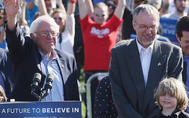 Levi Sanders, right, with his father, Senator Bernie Sanders, at a campaign rally in New York City, April 17, 2016. (Mireya Acierto/FilmMagic/Getty Images via JTA) Levi Sanders, right, with his father, Senator Bernie Sanders, at a campaign rally in New York City, April 17, 2016. (Mireya Acierto/FilmMagic/Getty Images via JTA)