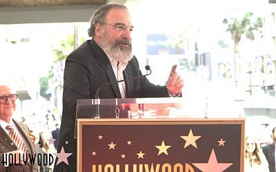 'Homeland' actor Mandy Patinkin speaks at a ceremony to unveil his star on the Hollywood Walk of Fame on February 12, 2018. (Screen capture: YouTube via JTA)
