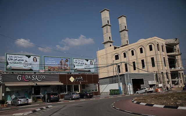 A new mosque under construction on the main road of the Arab-Israeli village of Majd al-Krum, near the northern Israeli city of Karmiel, on November 8, 2017. (Hadas Parush/Flash90) A new mosque under construction on the main road of the Arab-Israeli village of Majd al-Krum, near the northern Israeli city of Karmiel, on November 8, 2017. (Hadas Parush/Flash90)