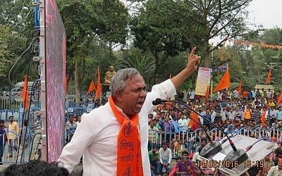 70,000 Hindus in India rally for Israel under Hindu Samhati Banner in Kolkata, February 14, 2018. Pictured: Sri Tapan Ghosh, head of the Hindu Samhati. (Vijeta Uniyal)