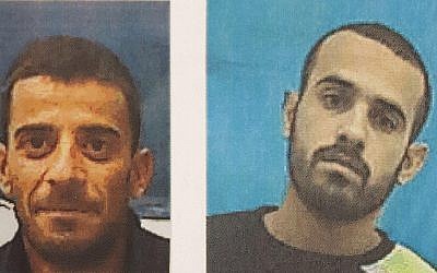 Muhammad Ali Ibrahim al-Askara (R) and Awad Mahmoud al-Asakra (R), two suspected members of a Palestinian Islamic Jihad-linked terrorist cell that was plotting to assassinate Defense Minister Avigdor Liberman. (courtesy Shin Bet)
