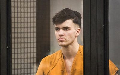 Samuel Lincoln Woodward, 20, of Newport Beach, a suspect in the murder of 19-year-old Blaze Bernstein, appears in court at the Orange County Central Justice Center, on January 17, 2018 in Santa Ana, California. (Allen J. Schaben / Los Angeles Times via Getty Images via JTA)