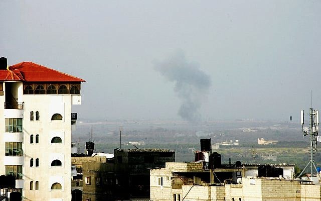Smoke billows on the Egyptian side of the border, seen from Rafah in southern Gaza, following an explosion, on February 10, 2018. (Abed Rahim Khatib/ Flash90) Smoke billows on the Egyptian side of the border, seen from Rafah in southern Gaza, following an explosion, on February 10, 2018. (Abed Rahim Khatib/ Flash90)