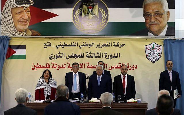 Palestinian Authority President President Mahmoud Abbas (C-R) attends a meeting with the Revolutionary Council of the ruling Fatah party in the West Bank city of Ramallah on March 1, 2018. (AFP Photo/Abbas Momani) Palestinian Authority President President Mahmoud Abbas (C-R) attends a meeting with the Revolutionary Council of the ruling Fatah party in the West Bank city of Ramallah on March 1, 2018. (AFP Photo/Abbas Momani)