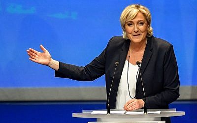 French far-right party Front National president Marine Le Pen speaks during her party's congress on March 11, 2018 in Lille, north of France, after being re-elected for a third term as leader. (AFP PHOTO / PHILIPPE HUGUEN) French far-right party Front National president Marine Le Pen speaks during her party's congress on March 11, 2018 in Lille, north of France, after being re-elected for a third term as leader. (AFP PHOTO / PHILIPPE HUGUEN)