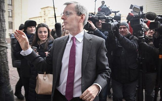 British ambassador Laurie Bristow arrives at the Russian Foreign Ministry headquarters in Moscow on March 13, 2018. (AFP PHOTO / Alexander NEMENOV) British ambassador Laurie Bristow arrives at the Russian Foreign Ministry headquarters in Moscow on March 13, 2018. (AFP PHOTO / Alexander NEMENOV)
