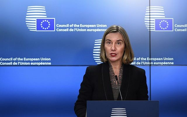 High Representative of the European Union for Foreign Affairs and Security Policy Federica Mogherini addresses a press conference during a Foreign Ministers meeting at EU headquarters in Brussels on March 19, 2018. (AFP PHOTO / JOHN THYS) High Representative of the European Union for Foreign Affairs and Security Policy Federica Mogherini addresses a press conference during a Foreign Ministers meeting at EU headquarters in Brussels on March 19, 2018. (AFP PHOTO / JOHN THYS)