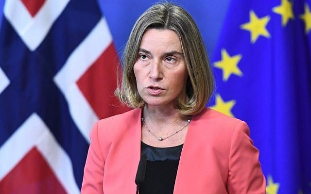 EU foreign policy chief Federica Mogherini addresses a joint press conference before chairing a regular session of the International Donor Group for Palestine (Ad Hoc Liaison Committee (AHLC)) at the European Commission in Brussels on March 20, 2017. (AFP PHOTO / EMMANUEL DUNAND) EU foreign policy chief Federica Mogherini addresses a joint press conference before chairing a regular session of the International Donor Group for Palestine (Ad Hoc Liaison Committee (AHLC)) at the European Commission in Brussels on March 20, 2017. (AFP PHOTO / EMMANUEL DUNAND)