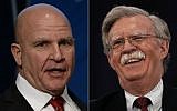 his combination of pictures created on March 22, 2018 shows outgoing White House National Security Advisor HR McMaster giving a key note speech in front of the Jamestown Foundation in Washington,DC on December 13, 2017 and former US Ambassador to the United Nations John Bolton speaking on February 22, 2018 during CPAC 2018 in National Harbor, Maryland. (AFP PHOTO / AFP PHOTO AND GETTY IMAGES NORTH AMERICA / Eric BARADAT AND Alex WONG)