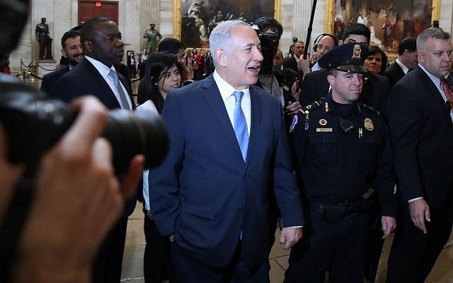 Prime Minister Benjamin Netanyahu walks through the Capitol Rotunda before having lunch with House Speaker Paul Ryan (Republican-Wisconsin) and members of the House leadership on March 6, 2018. (Mark Wilson/Getty Images/AFP) Prime Minister Benjamin Netanyahu walks through the Capitol Rotunda before having lunch with House Speaker Paul Ryan (Republican-Wisconsin) and members of the House leadership on March 6, 2018. (Mark Wilson/Getty Images/AFP)