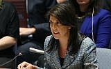 United States Ambassador to the United Nations Nikki Haley speaks at a Security Council meeting on the the situation in Syria at the United Nations, on March 12, 2018, in New York City. (Spencer Platt/Getty Images/AFP)