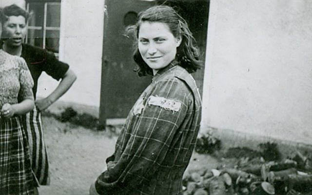 Genia Dvorkin, wearing her prison garb from the labor camps in Estonia and Germany. (Yad Vashem Artifacts Collection) Genia Dvorkin, wearing her prison garb from the labor camps in Estonia and Germany. (Yad Vashem Artifacts Collection)