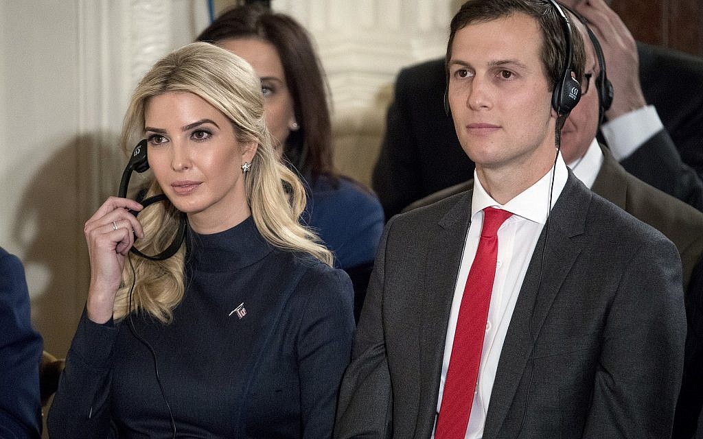 In this photo taken Friday, March 17, 2017, Ivanka Trump, the daughter of US President Donald Trump, and her husband Jared Kushner, senior adviser to President Donald Trump, attend a joint news conference with the president and German Chancellor Angela Merkel in the East Room of the White House in Washington. (AP Photo/Andrew Harnik) In this photo taken Friday, March 17, 2017, Ivanka Trump, the daughter of US President Donald Trump, and her husband Jared Kushner, senior adviser to President Donald Trump, attend a joint news conference with the president and German Chancellor Angela Merkel in the East Room of the White House in Washington. (AP Photo/Andrew Harnik)