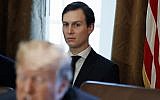 In this November 1, 2017 file photo, White House senior adviser Jared Kushner listens as US President Donald Trump speaks during a cabinet meeting at the White House in Washington. (AP Photo/Evan Vucci, File)