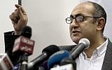 In this January 17, 2018 photo, former presidential candidate Khaled Ali gives a press conference at his office in Cairo, Egypt. (AP Photo/Amr Nabil)