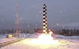 Russia's new Sarmat intercontinental ballistic missile blasts off during a test launch from an undisclosed location in Russia, March 1, 2018. (RU-RTR Russian Television via AP)
