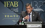 Martin Glenn, chief executive of the English Football Association, speaks during the press conference of the 132nd IFAB Annual General Meeting at the Home of FIFA in Zurich, Switzerland, Saturday, March 3, 2018. (Ennio Leanza/Keystone via AP)