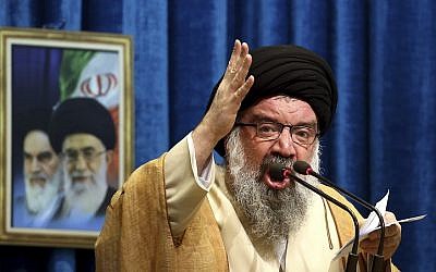 In this January 5, 2018 photo, Iranian senior cleric Ahmad Khatami delivers his sermon during Friday prayer ceremony in Tehran, Iran. (AP Photo/Ebrahim Noroozi)