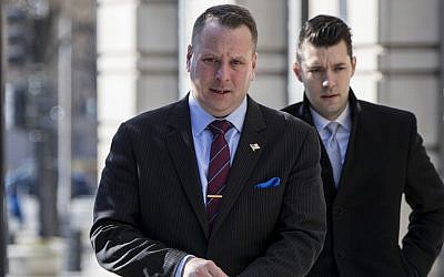 Former Trump campaign aide Sam Nunberg, left, arrives at the US District Courthouse to appear before a grand jury, on March 9, 2018 in Washington. (AP Photo/J. Scott Applewhite)