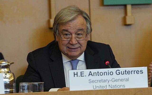 UN Secretary General Antonio Guterres delivers his speech during an United Nations Relief and Works Agency for Palestine Refugees in the Near East, UNRWA, conference, in Rome on March 15, 2018. . (AP Photo/Andrew Medichini) UN Secretary General Antonio Guterres delivers his speech during an United Nations Relief and Works Agency for Palestine Refugees in the Near East, UNRWA, conference, in Rome on March 15, 2018. . (AP Photo/Andrew Medichini)