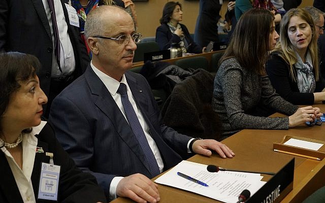 Palestinian Authority Prime Minister Rami Hamdallah attends a United Nations Relief and Works Agency for Palestine Refugees in the Near East, UNRWA, conference, in Rome, March 15, 2018. (AP Photo/Andrew Medichini) Palestinian Authority Prime Minister Rami Hamdallah attends a United Nations Relief and Works Agency for Palestine Refugees in the Near East, UNRWA, conference, in Rome, March 15, 2018. (AP Photo/Andrew Medichini)