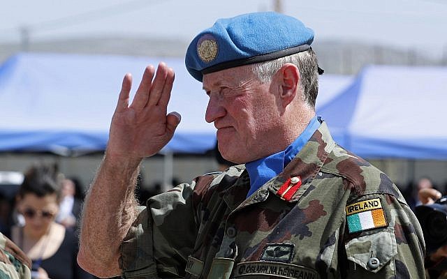 Head of Mission and Force Commander of the United Nations Interim Force in Lebanon (UNIFIL), Maj. Gen. Michael Beary of Ireland, during a ceremony to mark the 40th anniversary of UNIFIL's peacekeeping presence in southern Lebanon, in Lebanon, March 19, 2018. (AP Photo/Hassan Ammar) Head of Mission and Force Commander of the United Nations Interim Force in Lebanon (UNIFIL), Maj. Gen. Michael Beary of Ireland, during a ceremony to mark the 40th anniversary of UNIFIL's peacekeeping presence in southern Lebanon, in Lebanon, March 19, 2018. (AP Photo/Hassan Ammar)
