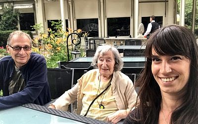 Provided by Daniel Knoll on Tuesday March 27, 2018, this photograph shows the late Mireille Knoll, center, with her son Daniel and granddaughter Jessica. (via Daniel Knoll via AP)