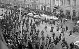 A March 1968 black and white photo showing people running away as police attack near the Warsaw University during student riots. The 1968 student riots in Poland ended with an anti-Semitic campaign by the communist regime that drove an estimated 15,000 Jews from Poland. (AP Photo/PAP/CAF-Tadeusz Zagozdzinski, file)