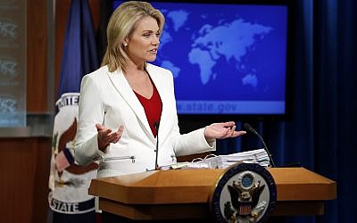 State Department spokeswoman Heather Nauert speaks during a briefing at the State Department in Washington, August 9, 2017.  (AP Photo/Alex Brandon)