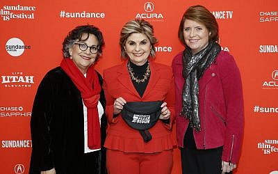 Attorney Gloria Allred, center, and directors Roberta Grossman, left, and Sophie Sartain, right, pose at the premiere of 'Seeing Allred' during the 2018 Sundance Film Festival. (Photo by Danny Moloshok/Invision/AP)