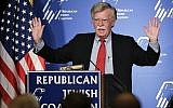 Former U.S. ambassador to the U.N. John Bolton speaks at the Republican Jewish Coalition in Las Vegas on March 29, 2014. President Donald Trump’s pick of Bolton for his next national security adviser stirred up the same burning question Friday in Washington as in anxious foreign capitals: Just how much will his hawkish, confrontational approach rub off on Trump? (AP Photo/Julie Jacobson, File)