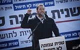 Samaria Regional Council chairman Yossi Dagan speaks during a protest against the planned eviction of the outpost of Amona, in front of the Knesset on January 30, 2017. (Hadas Parush/Flash90)