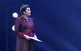 Culture Minister Miri Regev plays in part of a play by Anton Chekhov during the celebrations of the 100th anniversary of the Habima Theater in Tel Aviv, on February 18, 2018. (Flash90)