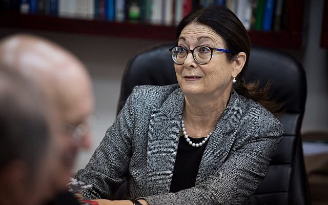 Supreme Court president Esther Hayut at a meeting of the Israeli Judicial Selection Committee at the Ministry of Justice in Jerusalem on February 22, 2018. (Hadas Parush/Flash 90) Supreme Court president Esther Hayut at a meeting of the Israeli Judicial Selection Committee at the Ministry of Justice in Jerusalem on February 22, 2018. (Hadas Parush/Flash 90)