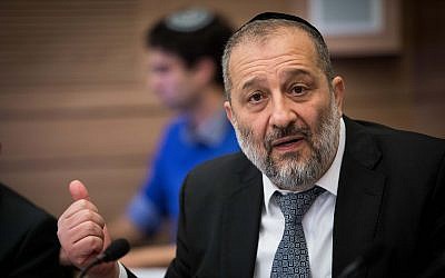 Interior Minister Aryeh Deri attends a Finance Committee meeting in the Knesset in Jerusalem on February 27, 2018. (Flash90)