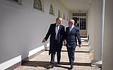 Israeli Prime Minister Benjamin Netanyahu (right) with US President Donald Trump at the White House in Washington, DC, on March 5, 2018. (Haim Zach/GPO)