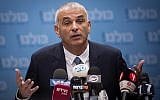 Finance Minister Moshe Kahlon leads a faction meeting of his Kulanu party at the Knesset on March 5, 2018. (Hadas Parush/Flash90)