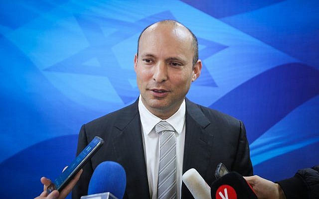 Education Minister Naftali Bennett speaks with the press ahead of the weekly cabinet meeting at the Prime Minister's Office in Jerusalem, on March 11, 2018. (Marc Israel Sellem/Pool) Education Minister Naftali Bennett speaks with the press ahead of the weekly cabinet meeting at the Prime Minister's Office in Jerusalem, on March 11, 2018. (Marc Israel Sellem/Pool)