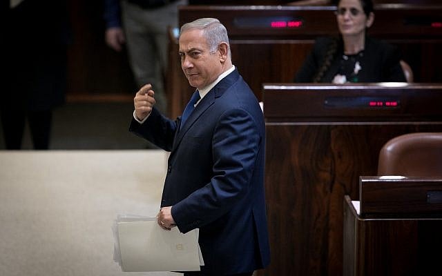Prime minister Benjamin Netanyahu seen during a plenum session in the Israeli parliament on March 12, 2018. (Miriam Alster/FLASH90) Prime minister Benjamin Netanyahu seen during a plenum session in the Israeli parliament on March 12, 2018. (Miriam Alster/FLASH90)