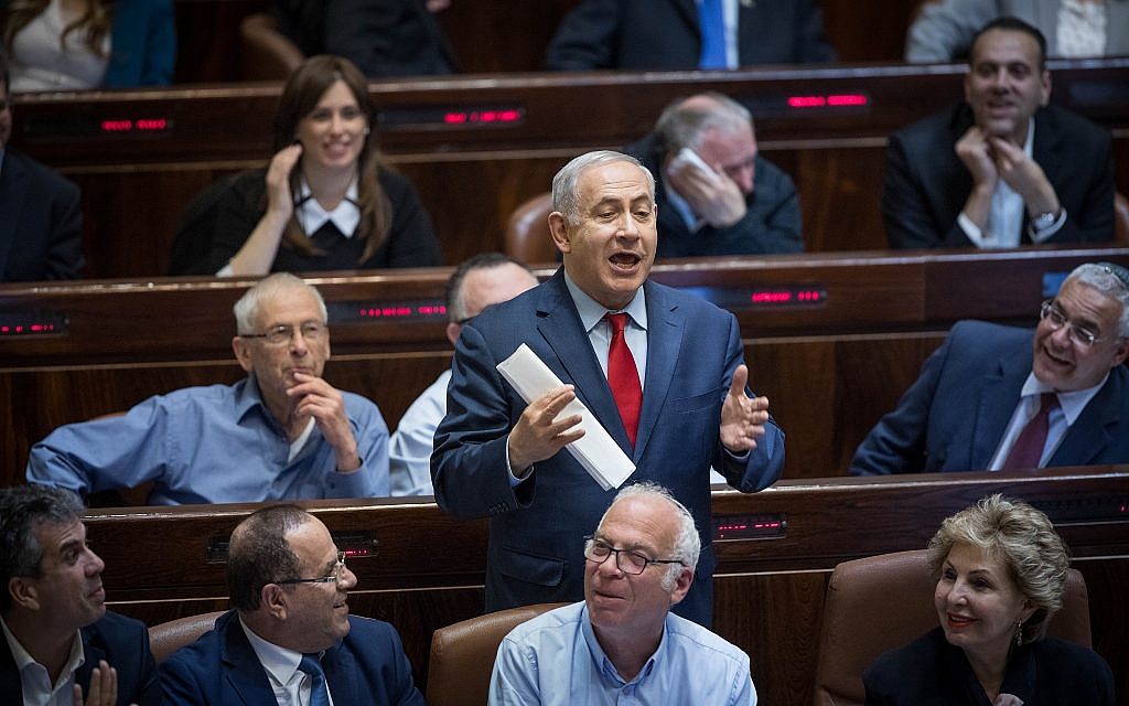 Prime Minister Benjamin Netanyahu at a plenum session in the Israeli parliament on March 13, 2018. (Hadas Parush/Flash90) Prime Minister Benjamin Netanyahu at a plenum session in the Israeli parliament on March 13, 2018. (Hadas Parush/Flash90)