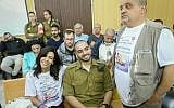 Former IDF soldier Elor Azaria, who was convicted of manslaughter for shooting dead an incapacitated Palestinian assailant in the West Bank city of Hebron, appears before a parole board in the army's Tel Aviv headquarters on March 14, 2018. (Flash90)