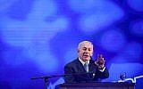 Prime Minister Benjamin Netanyahu speaks during a rally with his supporters and for the Jewish holiday of Passover in Tel Aviv, March 22, 2018. (Hadas Parush/Flash90)