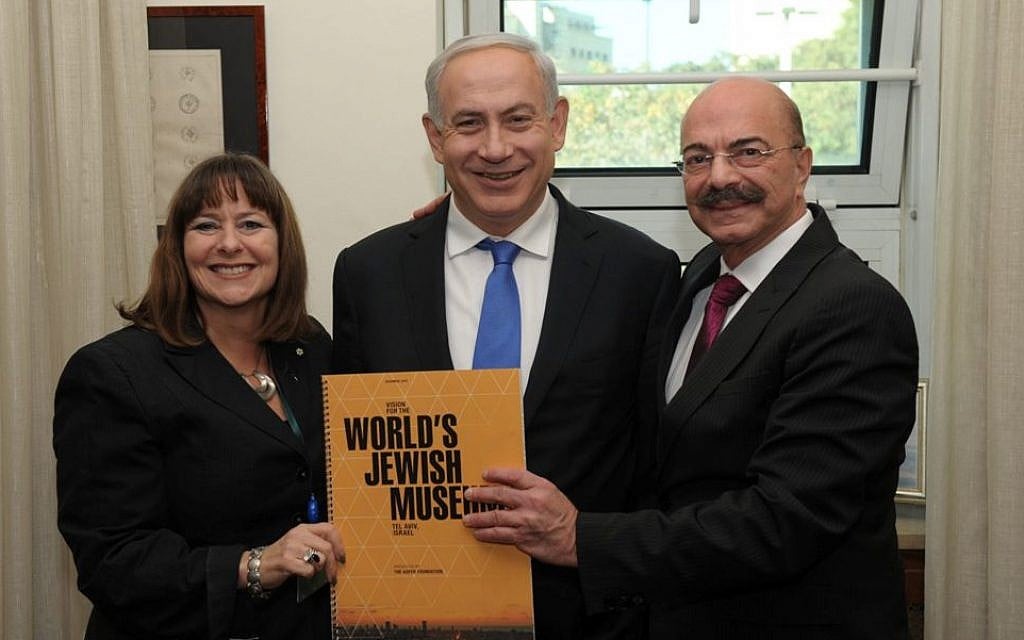 Gail Asper with Prime Minister Benjamin Netanyahu and Moe Levy, executive director of the Asper Foundation in Winnipeg. (Courtesy)