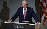 US National Security Adviser, H.R. McMaster, speaks about the situation in Syria during a discussion at the U.S. Holocaust Memorial Museum, on March 15, 2018 in Washington, DC. (Photo by Mark Wilson/Getty Images, via JTA)