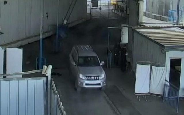 A vehicle said to be driven by French consulate in Jerusalem employee Roman Frank at the Erez border crossing between Israel and the Gaza Strip. (Shin Bet) A vehicle said to be driven by French consulate in Jerusalem employee Roman Frank at the Erez border crossing between Israel and the Gaza Strip. (Shin Bet)