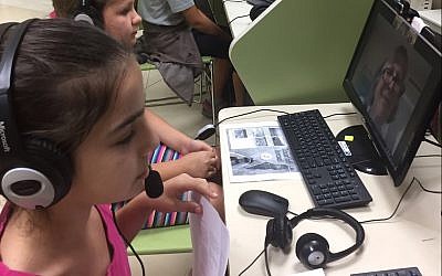 Israeli schoolchildren videoconference with North American baby boomers during a weekly English lesson. (Courtesy of Israel Connect/via JTA)